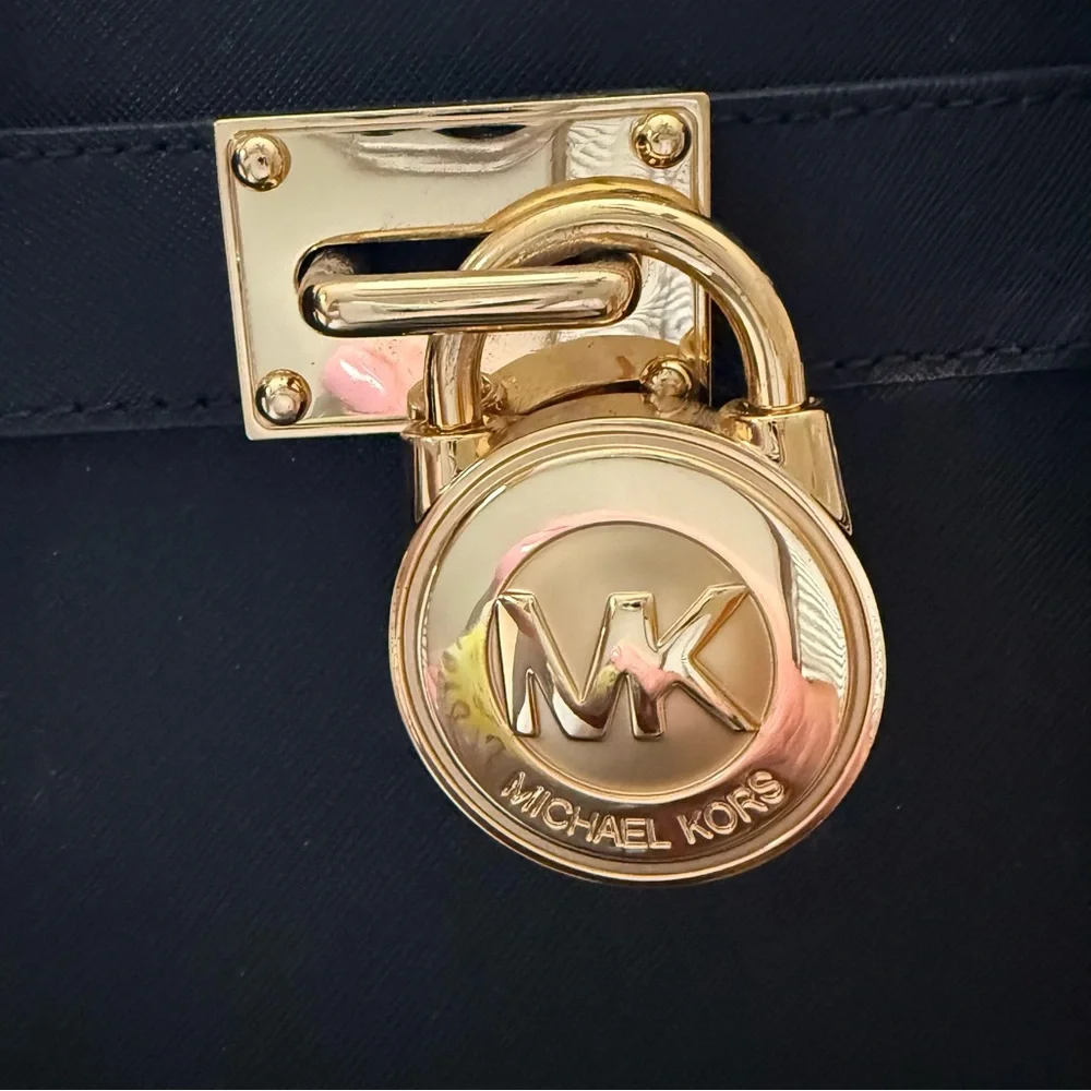 Michael Kors Black Saffiano Leather Satchel with Gold Hardware